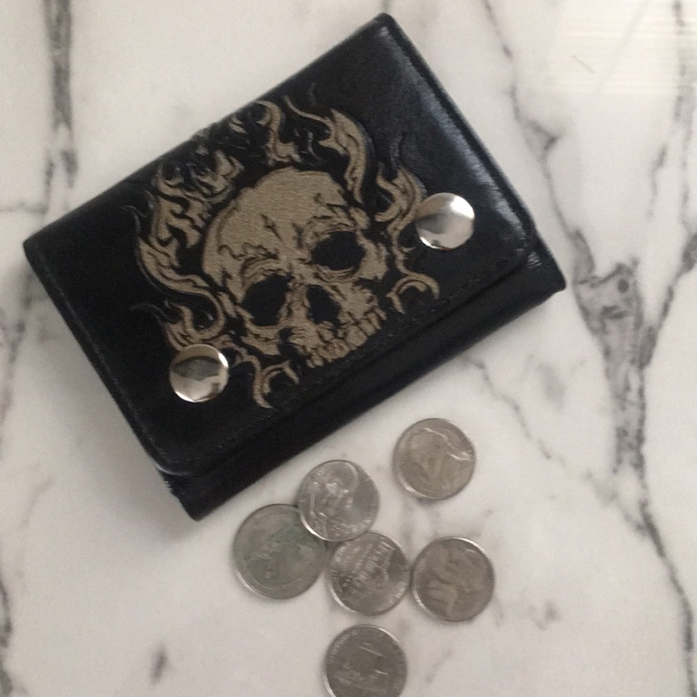 NWT “George” Black Leather Trifold Wallet
